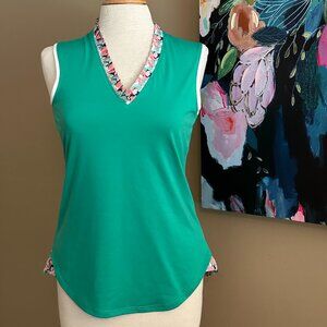 Pebble Beach Performance Golf Green/Floral Tank Dry Luxe Top Women's Size Small